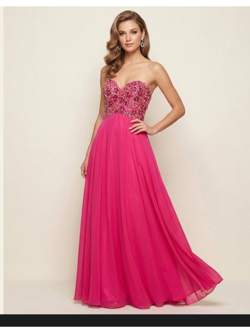 Tiffany Beaded Fuchsia Strapless Gown With Sweetheart Neckline size 2